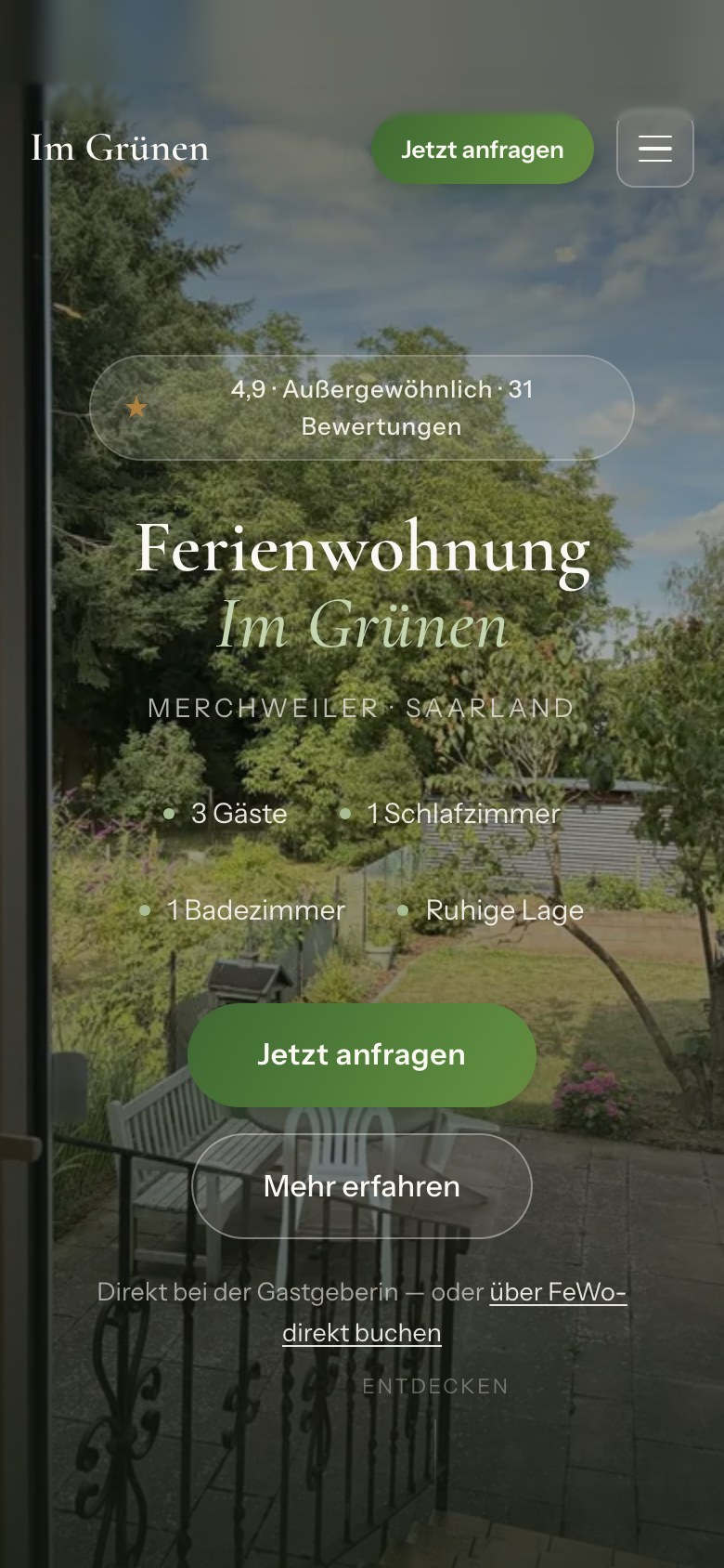 Die Website der Ferienwohnung Im Grünen am Handy